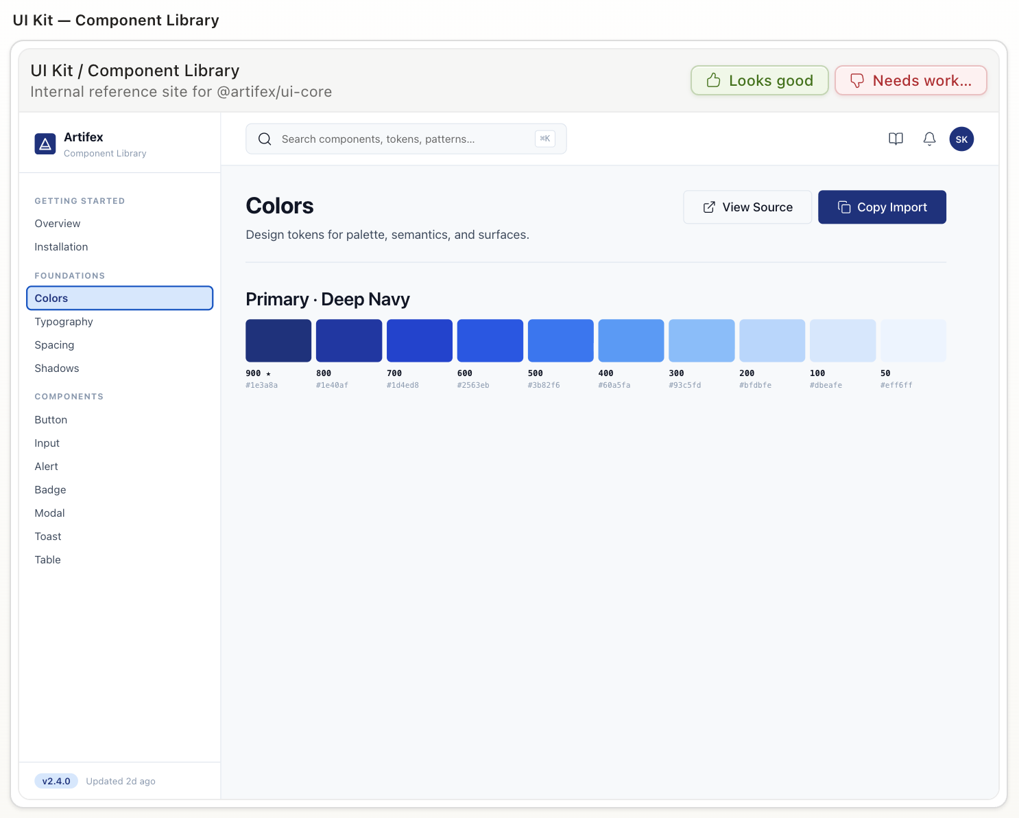 Claude Design walking through the design system as a UI kit