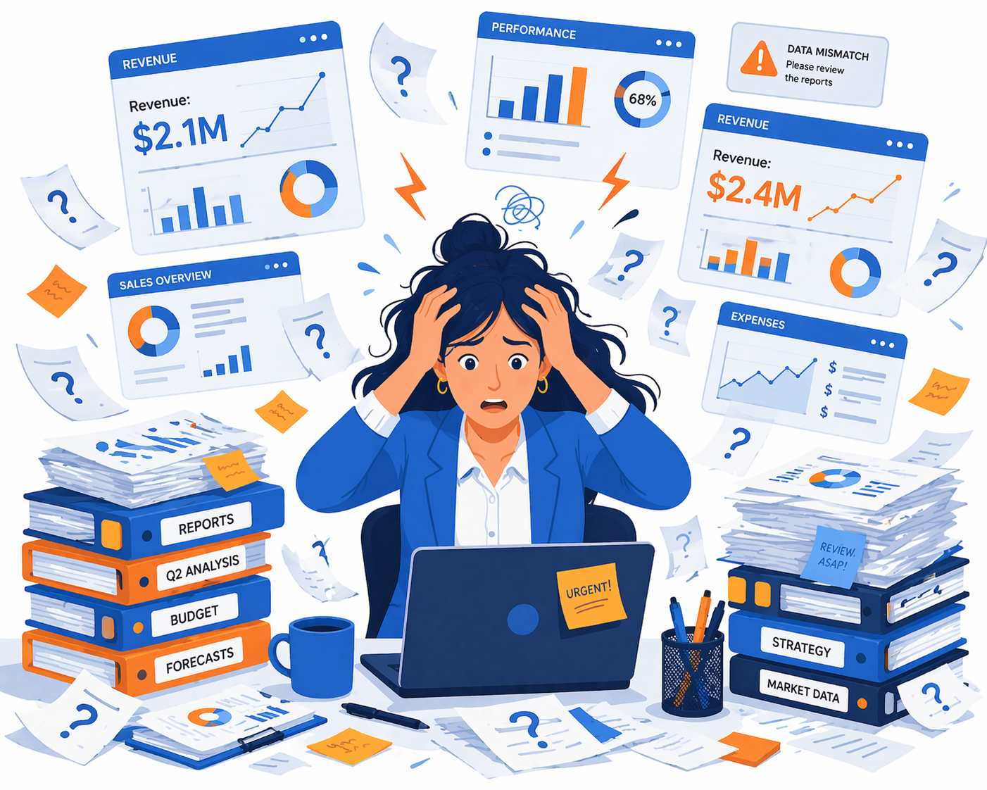 Stressed office under a data overload
